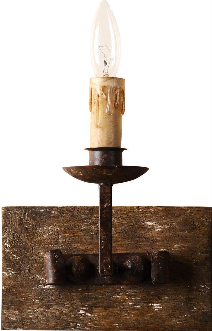 Terracotta Glorenza Rustic Iron Wood Sconce French Gothic Style: Terracotta Glorenza Rustic Iron Wood Sconce French Gothic Style Illuminate your space with this exquisite Rustic Iron & Wood Sconce, showcasing Old World charm. This single sconce is crafted from a co