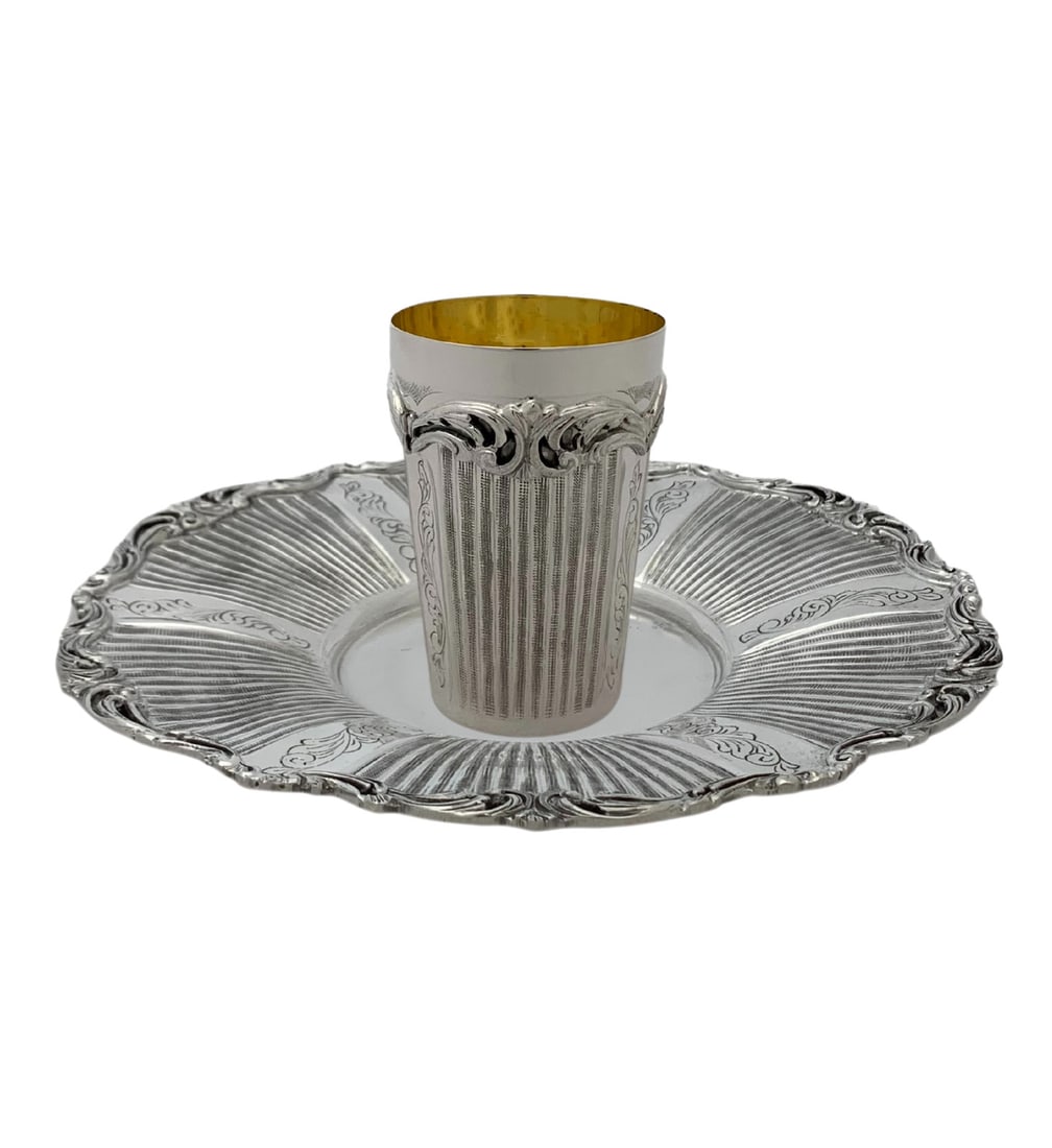 Handmade 925 Sterling Silver Striated Swirl Cup and Tray Set (1 of 4)