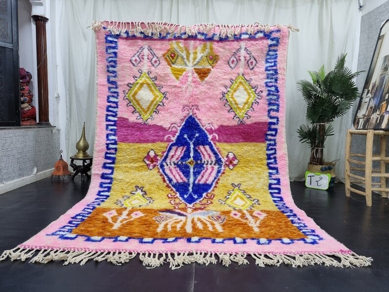 Authentic Handwoven Colorful Rug 100% Sheep Wool Morocco 8 x 5 Feet: Authentic Handwoven Colorful Rug 100% Sheep Wool Morocco 8 x 5 Feet This authentic colorful rug is handwoven in the Atlas Mountains by local Berber women weavers utilizing traditional tools and natura