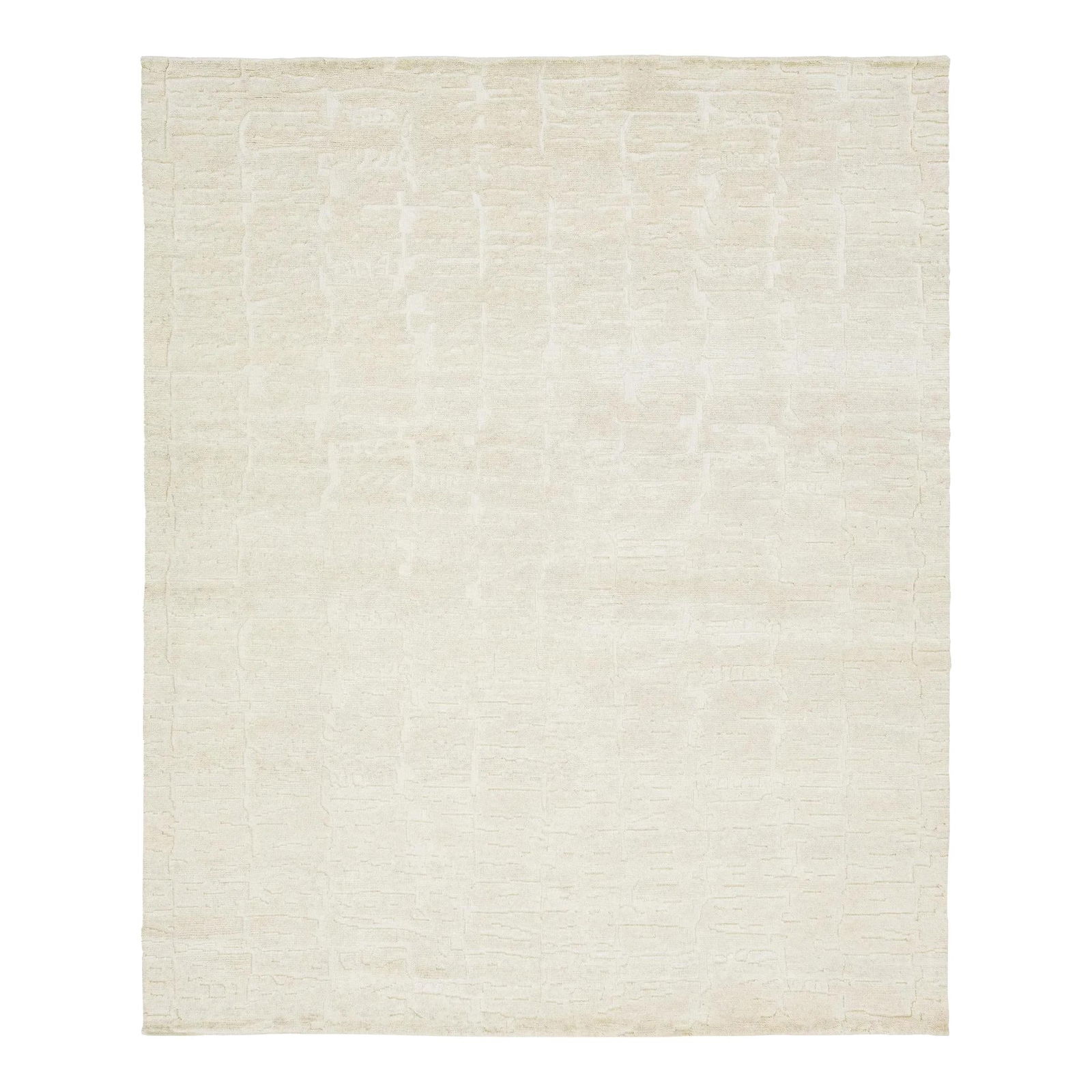 Hand-Knotted Ivory Wool Rug Minimalist Moroccan Design 8'1 x 9'10: Hand-Knotted Ivory Wool Rug Minimalist Moroccan Design 8'1 x 9'10 Experience the charm of this hand-knotted Moroccan-style wool rug, designed with a captivating minimalist aesthetic. The rug features