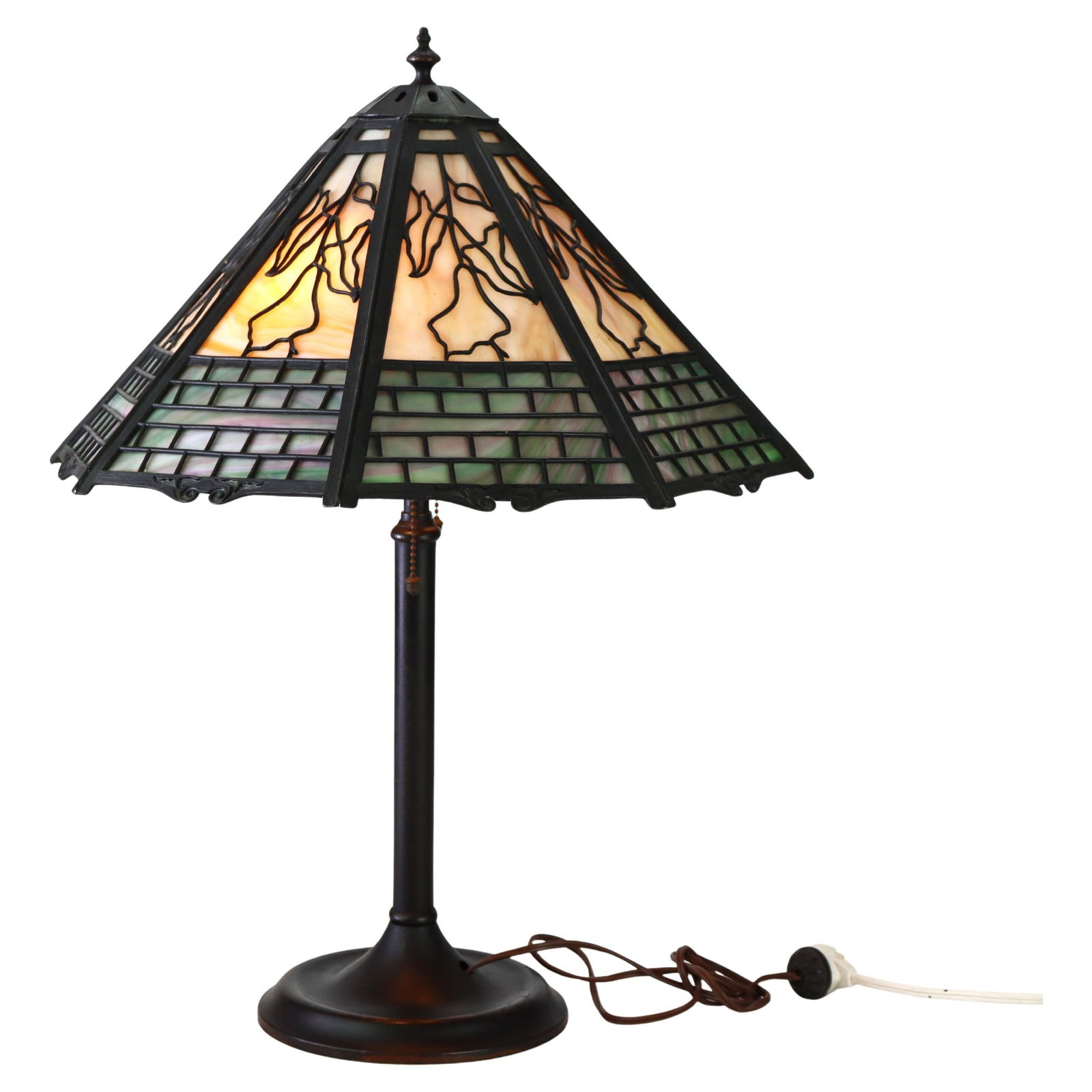 Antique Bradley & Hubbard Arts and Crafts 8-Panel Slag Glass Lamp c1920 (1 of 9)