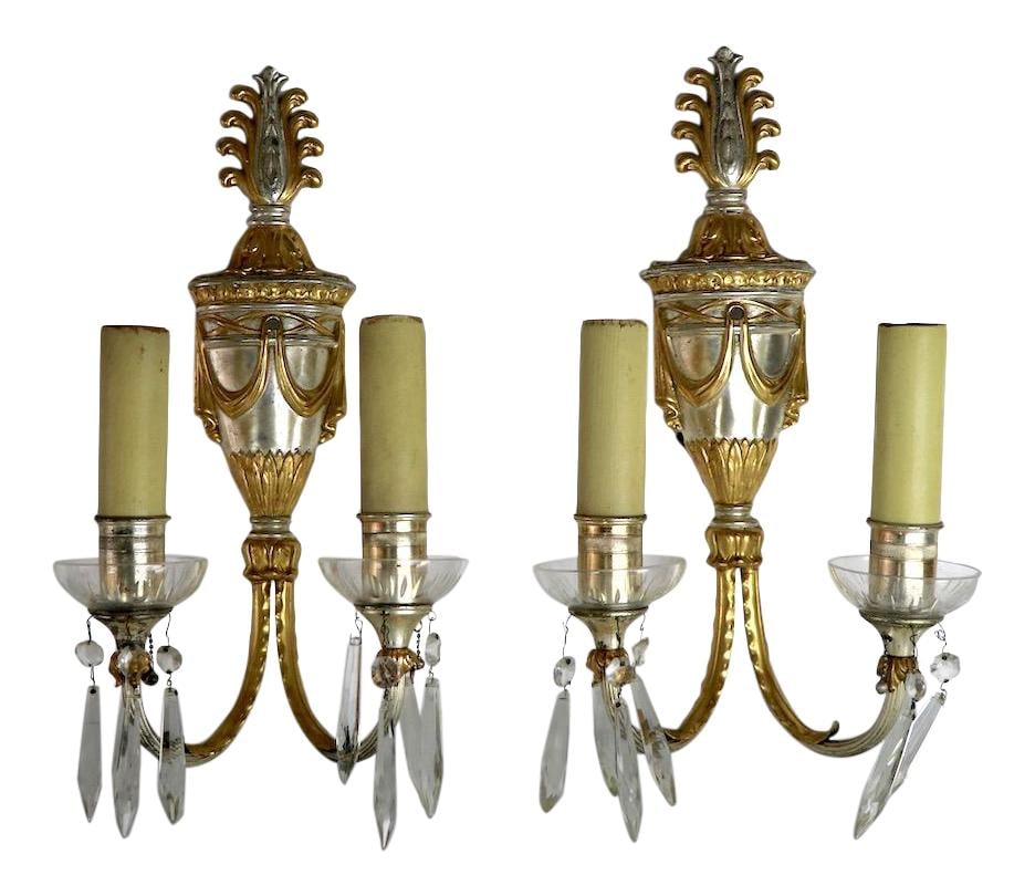 Elegant Pair of 1930s Silver Plate Candle Sconces with Glass Prisms (1 of 10)
