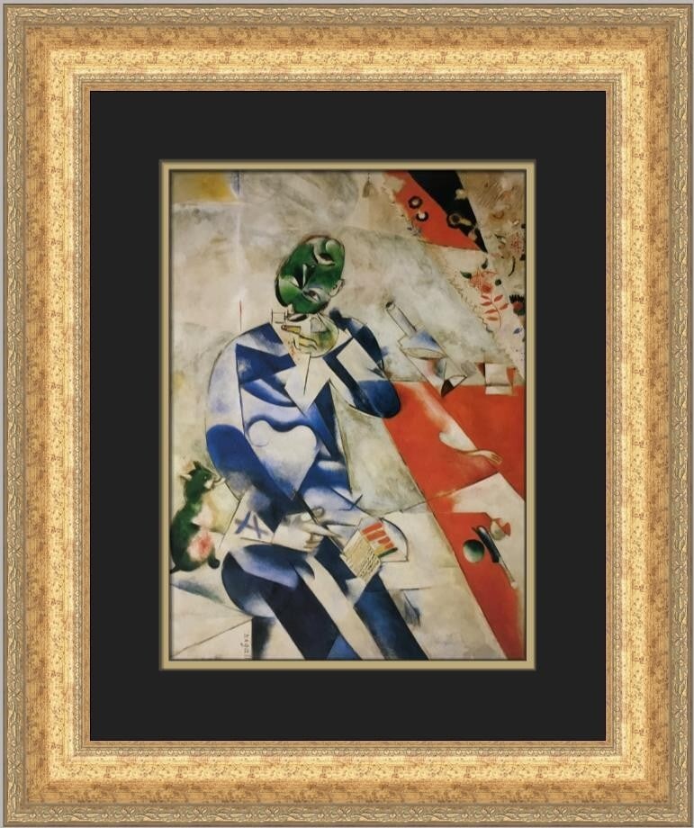 Marc Chagall The Poet Custom Framed Art Print 21 x 17: Marc Chagall The Poet Custom Framed Art Print 21 x 17 This stunning custom framed print titled 'The Poet' by renowned artist Marc Chagall showcases a beautiful representation of Expressionism,