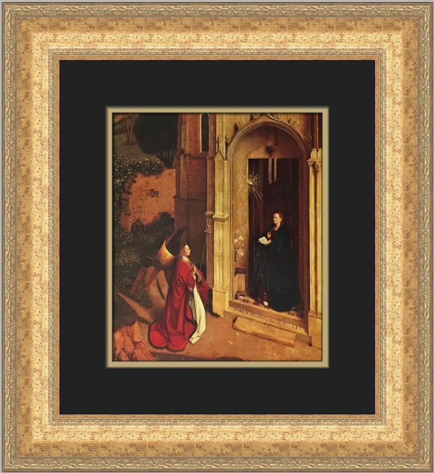 Petrus Christus Annunciation Custom Framed Art Print 1981: Petrus Christus Annunciation Custom Framed Art Print 1981 This exquisite custom framed print titled "Annunciation" is a stunning representation of the work by artist Petrus Christus. Produced in 1981,