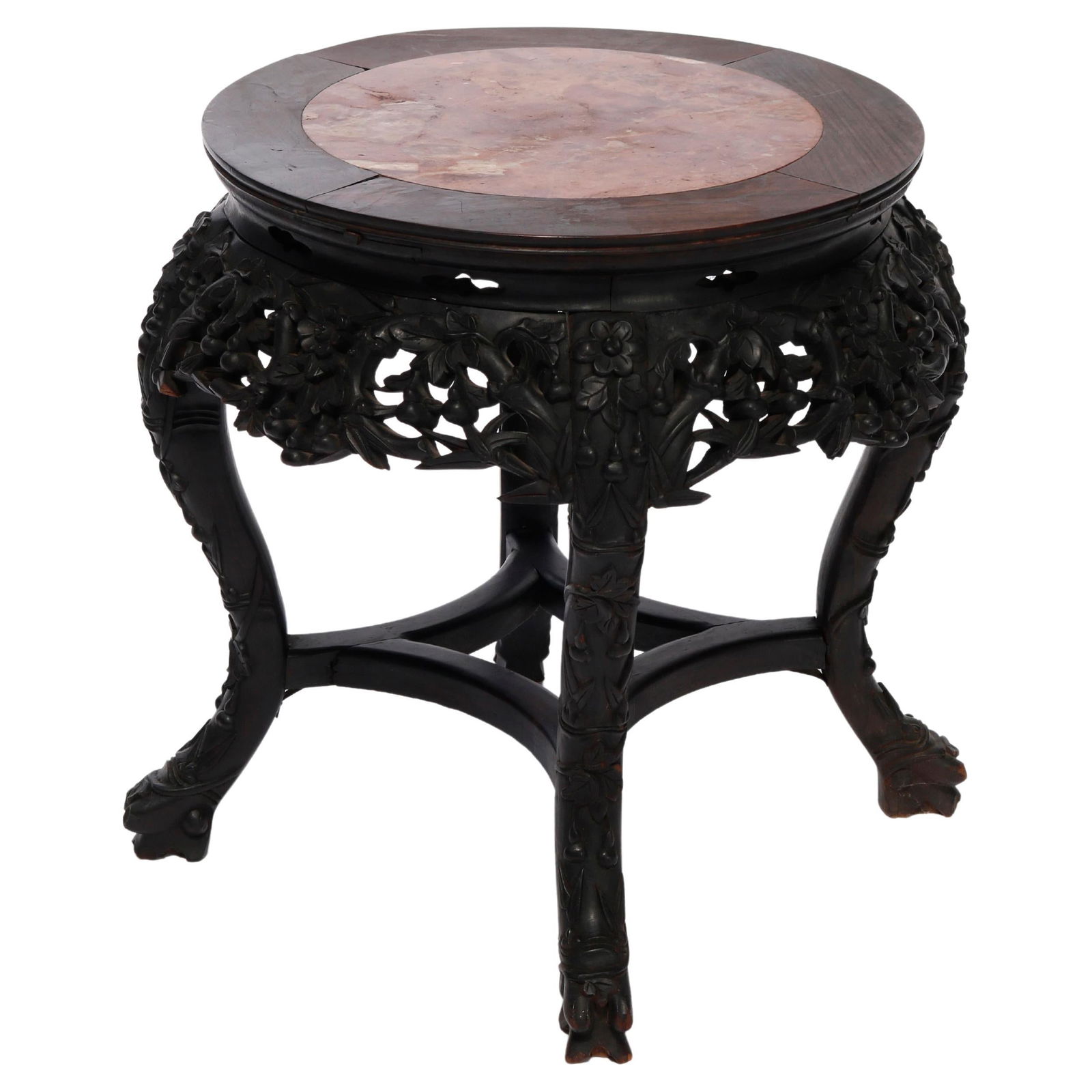 Antique Chinese Carved Hardwood Marble Top Plant Stand Circa 1920 (1 of 13)