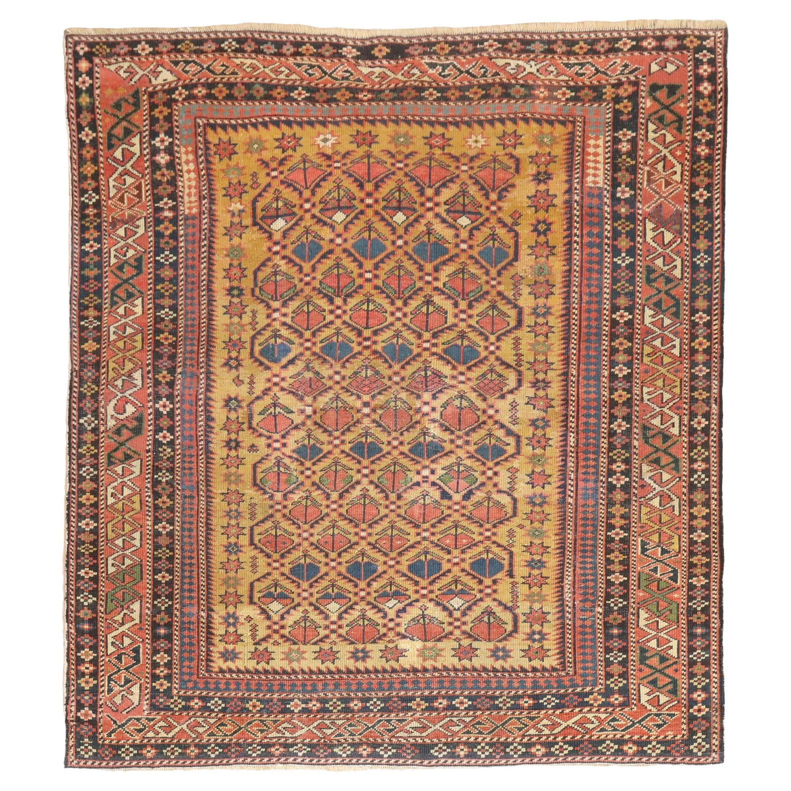 Late 19th Century Kazak Mustard Field Shirvan Hand-Knotted Wool Rug (1 of 10)