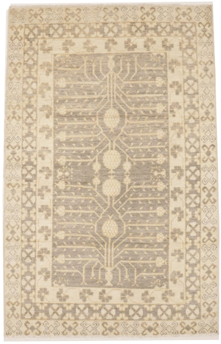 Handmade Khotan Floral Rug 4'0 x 6'4 Wool Peshawar Modern Design (1 of 13)