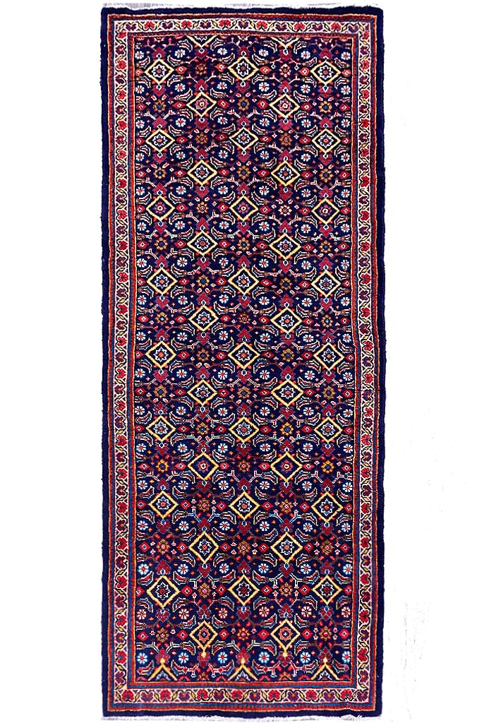 Persian Tribal Handmade Wool Runner 3.9 x 10.3 ft in Blue (1 of 11)