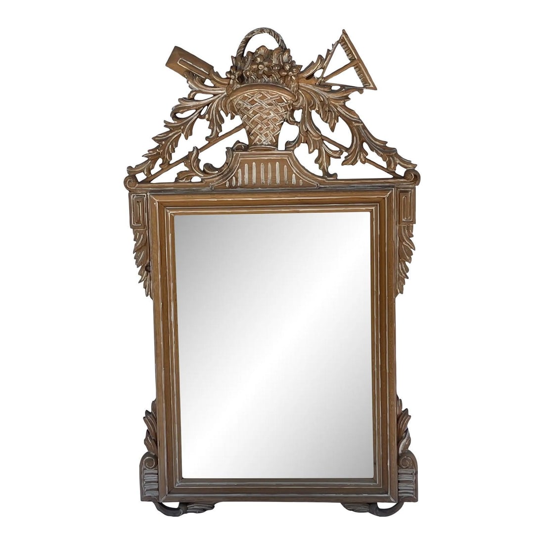 18th Century French Provincial Carved Wood Mantel Mirror with Garden Tools (1 of 10)