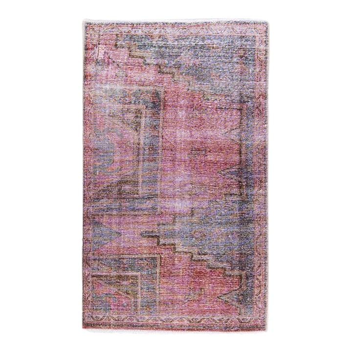 Vintage Geometric Red Wool Rug Hand-Knotted 3'0 x 5'1: Vintage Geometric Red Wool Rug Hand-Knotted 3'0 x 5'1 Enhance your space with this stunning Vintage Distressed Geometric Wool Rug, featuring a vibrant red field adorned with a captivating geometric de