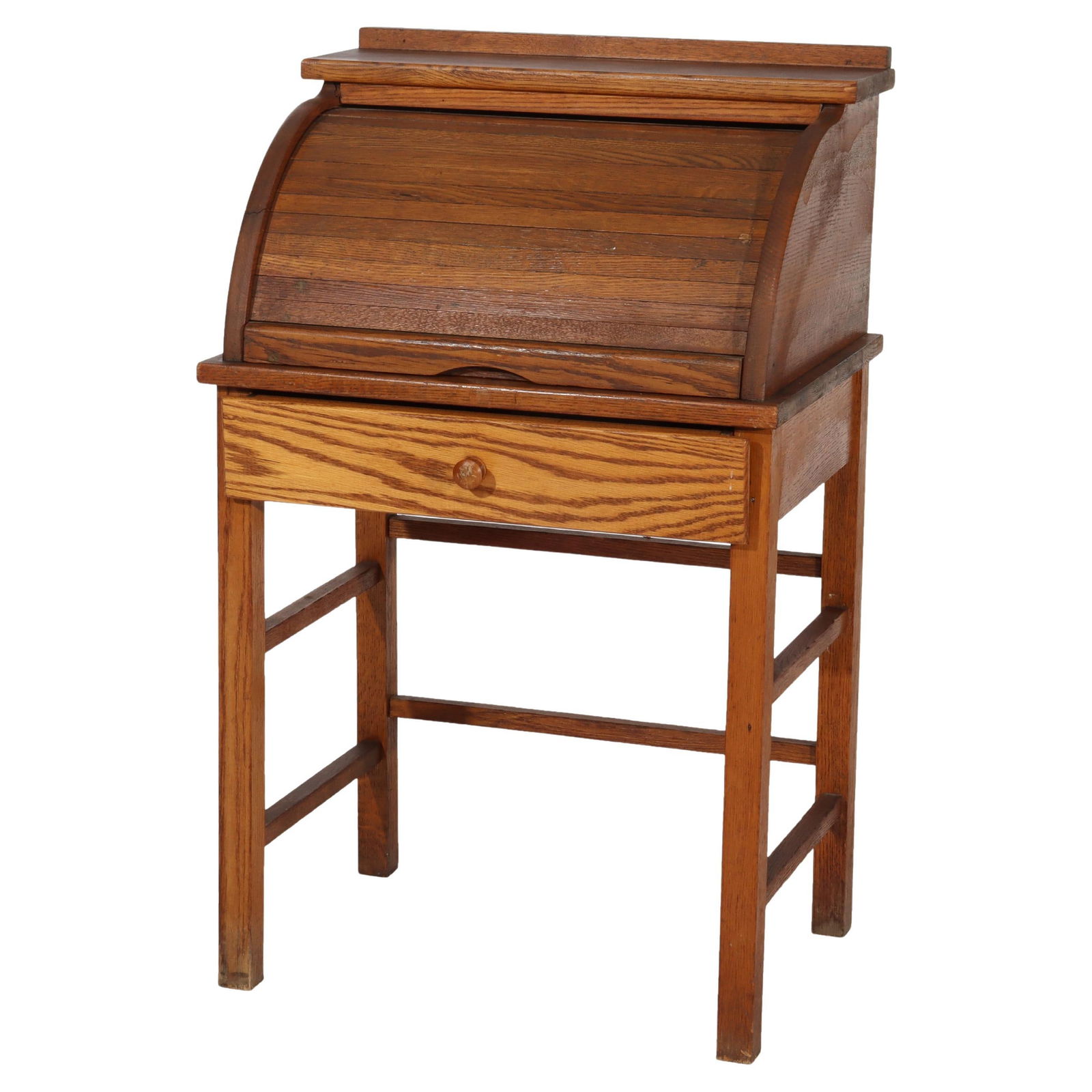 Vintage 1920 Child's Oak Roll Top Desk with Drawer (1 of 13)