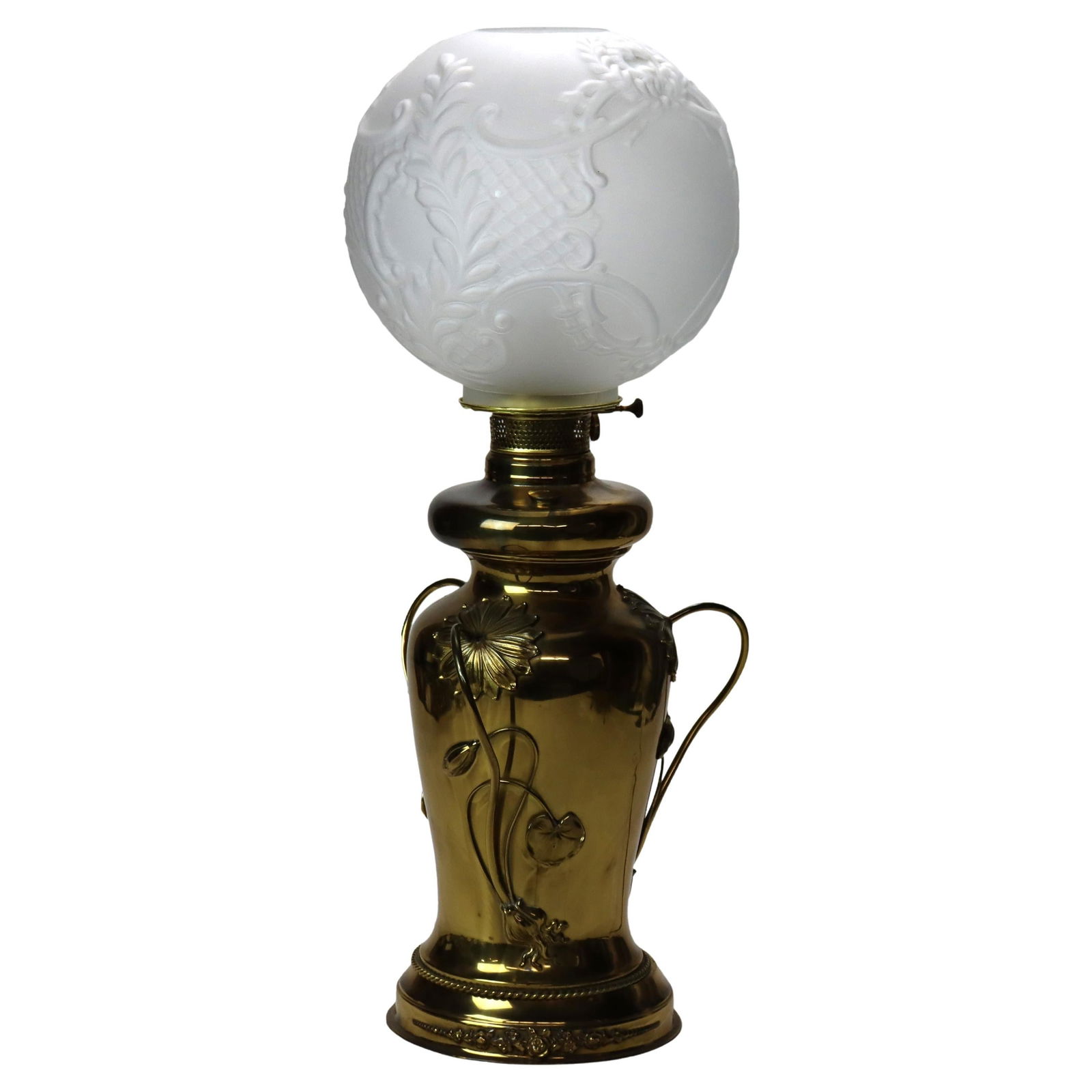 Antique ABCO Rochester 1880 Floral Embossed Brass Table Lamp (1 of 17)