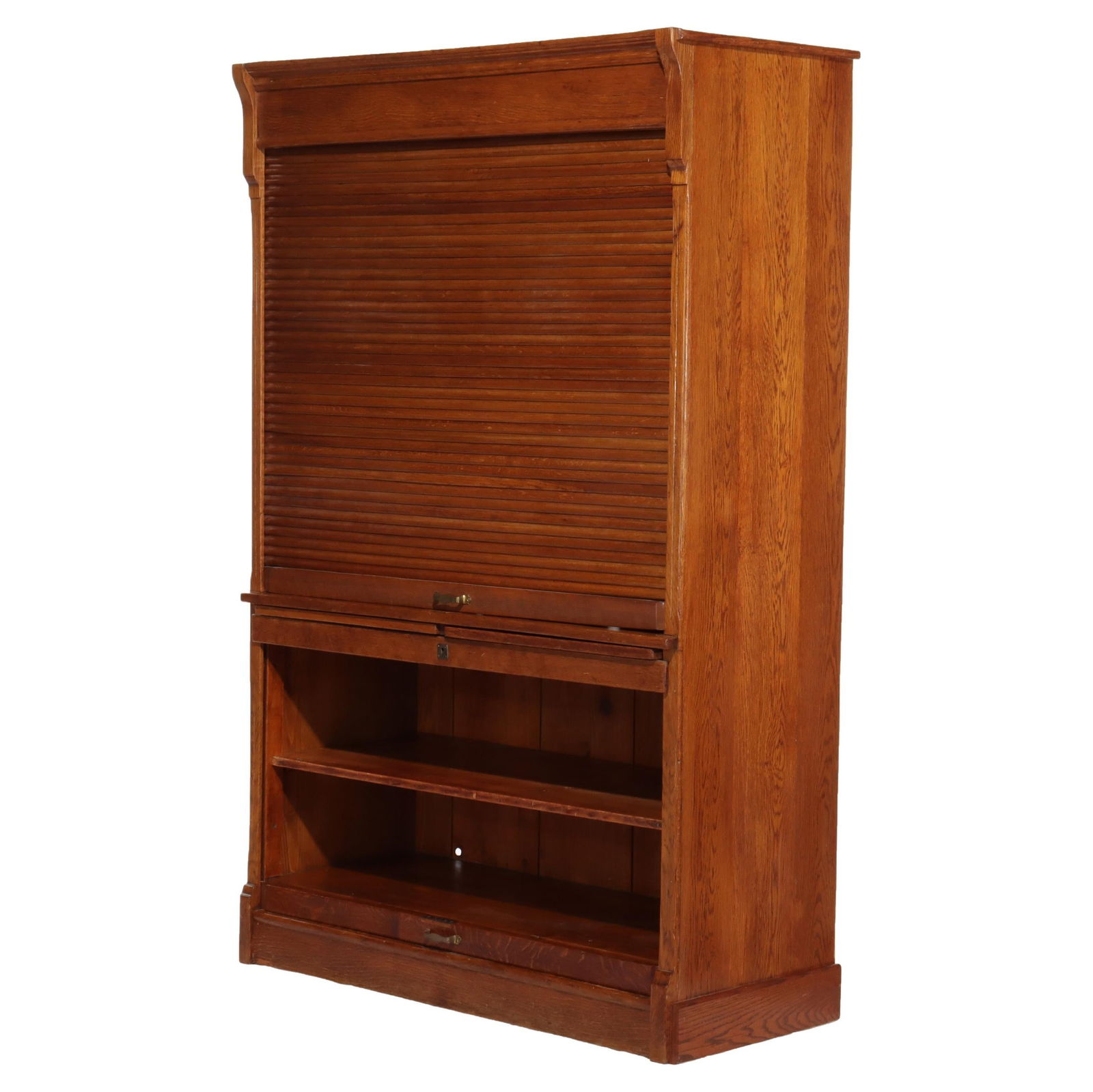 Oversized Antique Oak Roll Front Bookcase C1920 Solid Oak Storage (1 of 15)