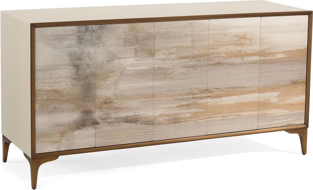 John-Richard Solstice White Sideboard Aluminum Burlap Linen (1 of 5)