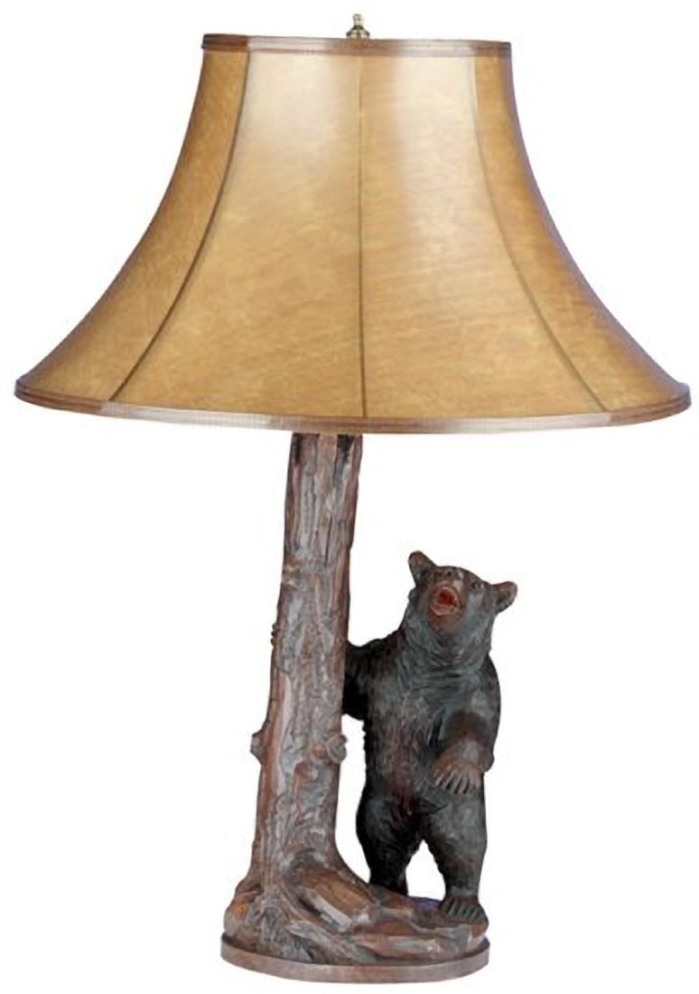 USA-Made Lodge Style Bear Tree Table Lamp 27in Chestnut Yellow (1 of 1)