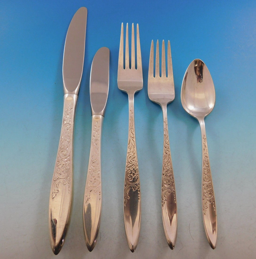 Gorham White Paisley Sterling Silver Flatware Set for 8 45 Pieces Mid-Century Modern (1 of 9)