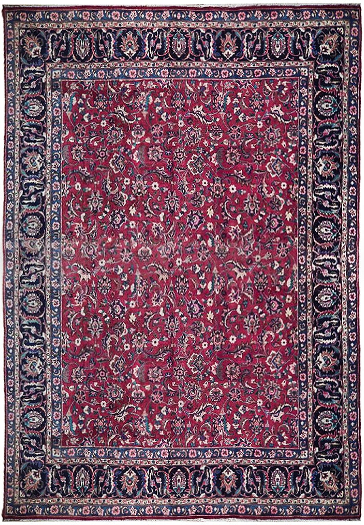 Handmade Persian Mashad Rug 9'7 x 12'4 Red Violet Signed Master Weaver: Handmade Persian Mashad Rug 9'7 x 12'4 Red Violet Signed Master Weaver Free continental US Shipping Enhance your living space with this exquisite 9.7 x 12.4 Handmade Signed Persian Mashad Rug, featuri