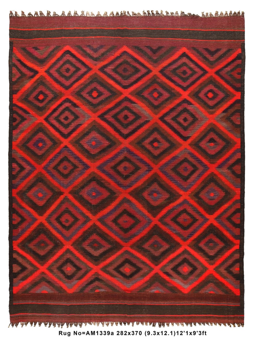 9.3 x 12.2 Tribal Kilim Wool Afghan Area Rug Handwoven Art (1 of 8)
