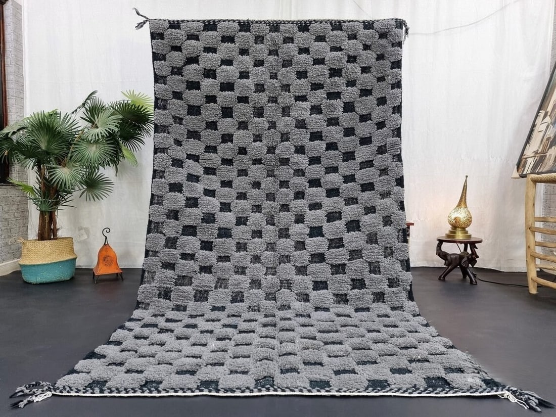 Authentic Handmade Wool Rug 10 x 5 Feet from Morocco: Authentic Handmade Wool Rug 10 x 5 Feet from Morocco Discover the beauty of this Fabulous Engraved Handmade Wool Rug, meticulously handwoven in the Atlas Mountains by skilled local Berber women weaver