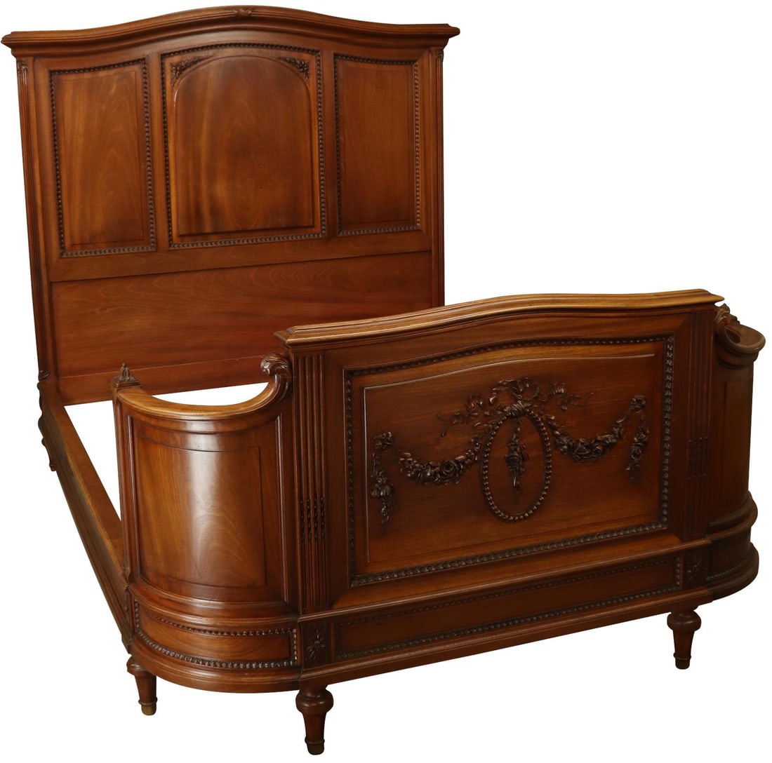 1920 French Mahogany Bed Louis XVI Style Curved Footboard (1 of 12)