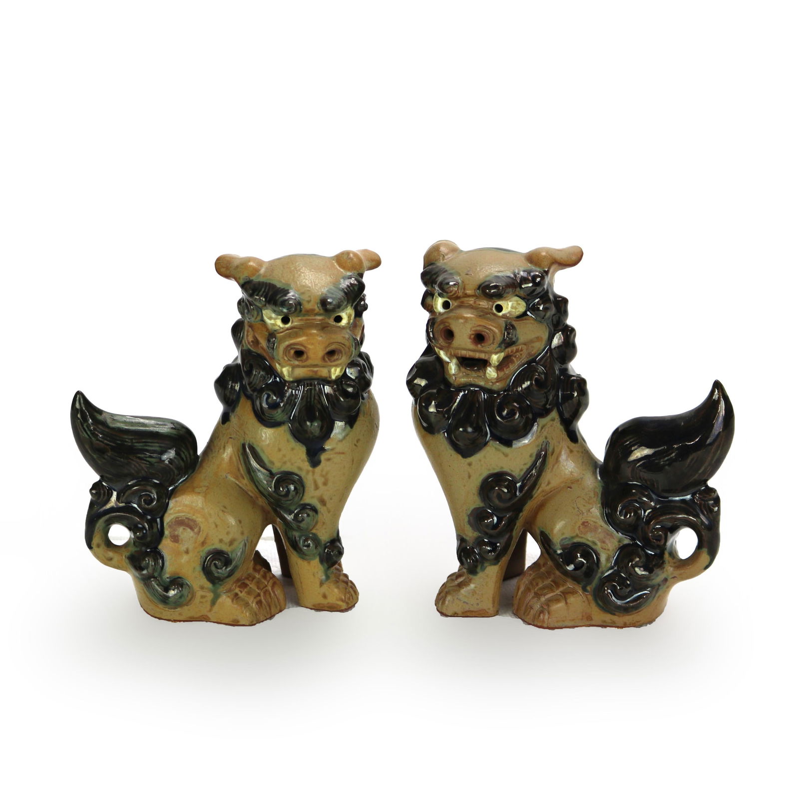 Set of 2 20th Century Chinese Pottery Foo Dogs (1 of 9)