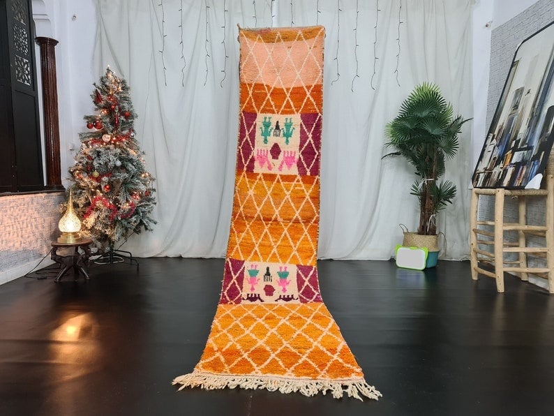 Authentic Handmade Moroccan Berber Orange Runner Rug 2 x 10 Feet: Authentic Handmade Moroccan Berber Orange Runner Rug 2 x 10 Feet Elevate your space with this stunning authentic handmade Moroccan Berber runner rug. Handwoven in the Middle Atlas Mountains by skilled