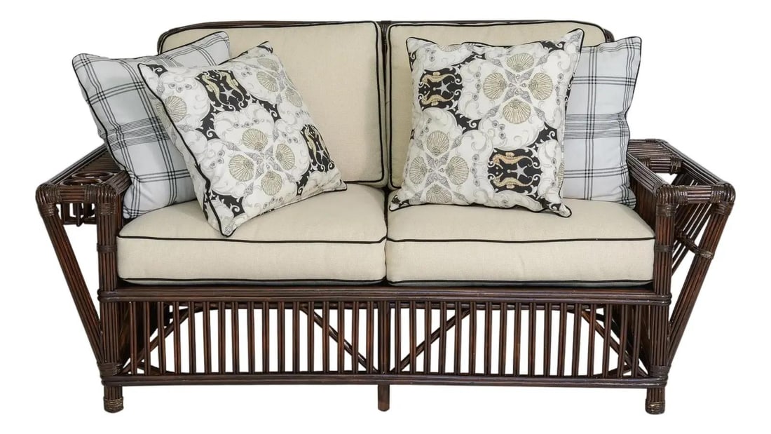 Bielecky Brothers 1970s Vintage Coastal Rattan Settee Sofa (1 of 10)
