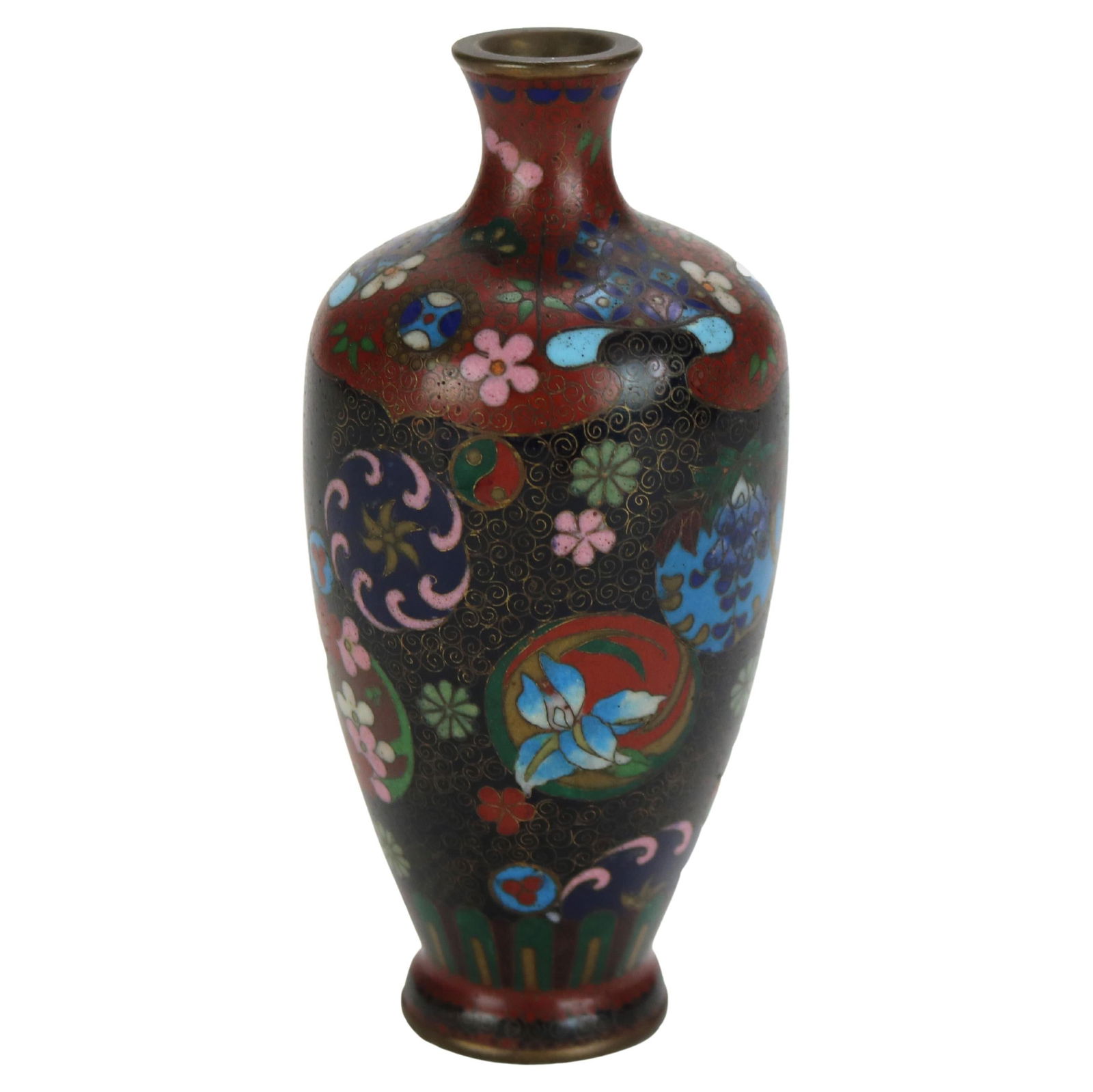 Early 20thC Antique Cloisonne Enameled Cabinet Vase Garden Flowers (1 of 5)