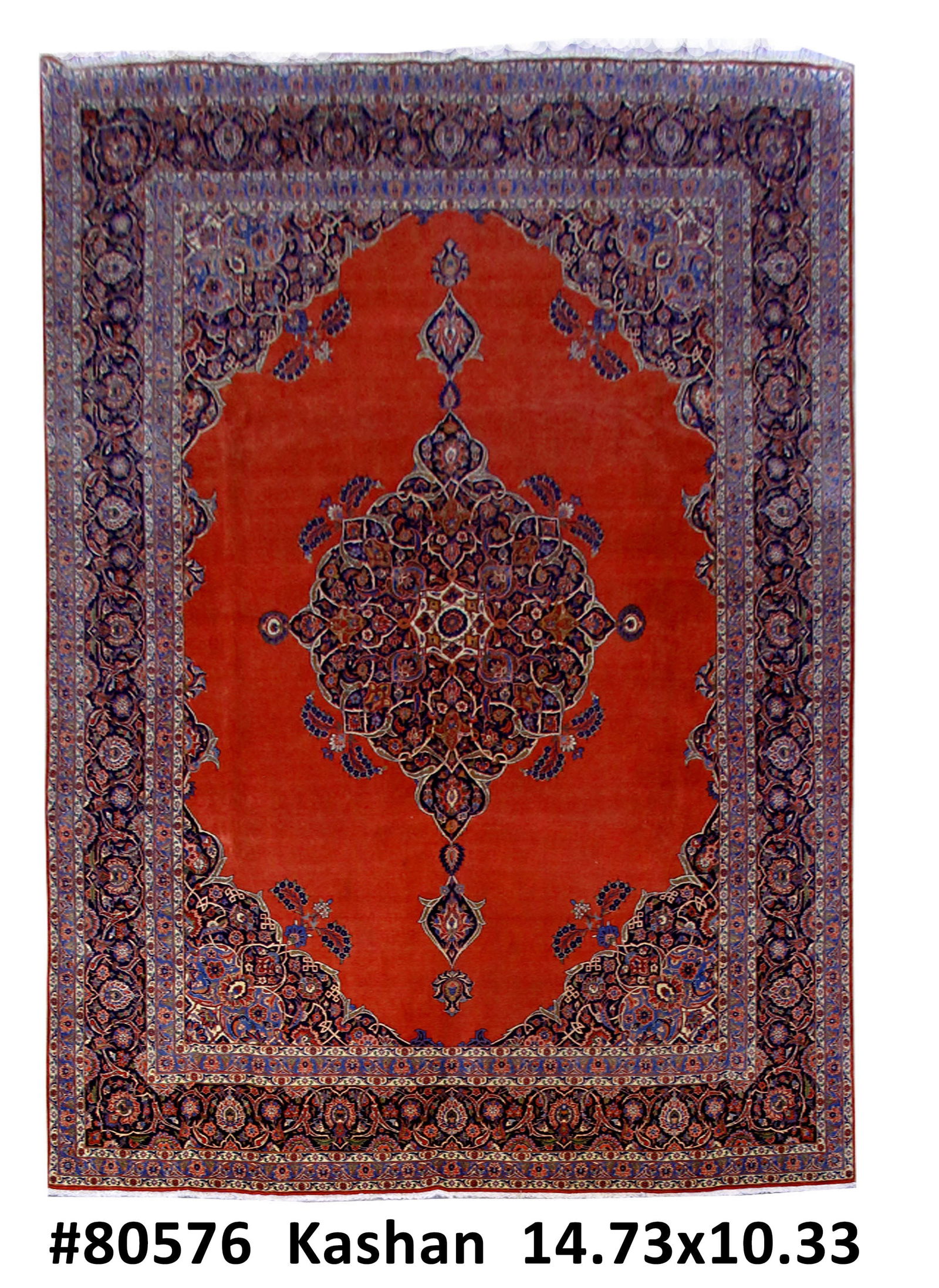 10'4 x 14'9 Handmade Persian Kashan Red Wool Rug (1 of 6)