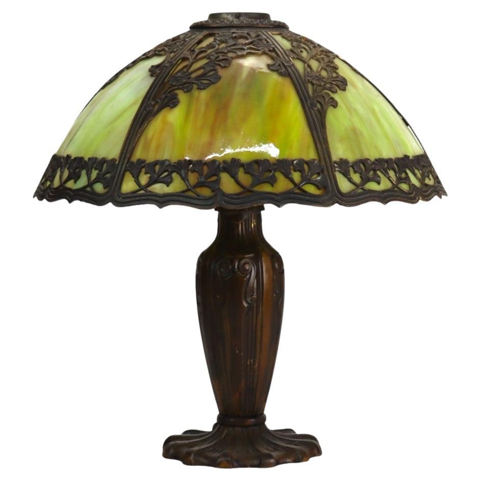Antique Bradley & Hubbard 6-Panel Floral Slag Glass Lamp c1920 (1 of 12)