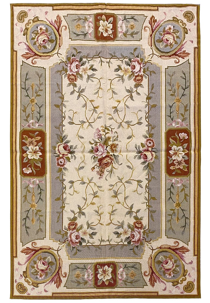 4' x 6' Aubusson Needle Point Rug Handwoven Floral Design (1 of 11)