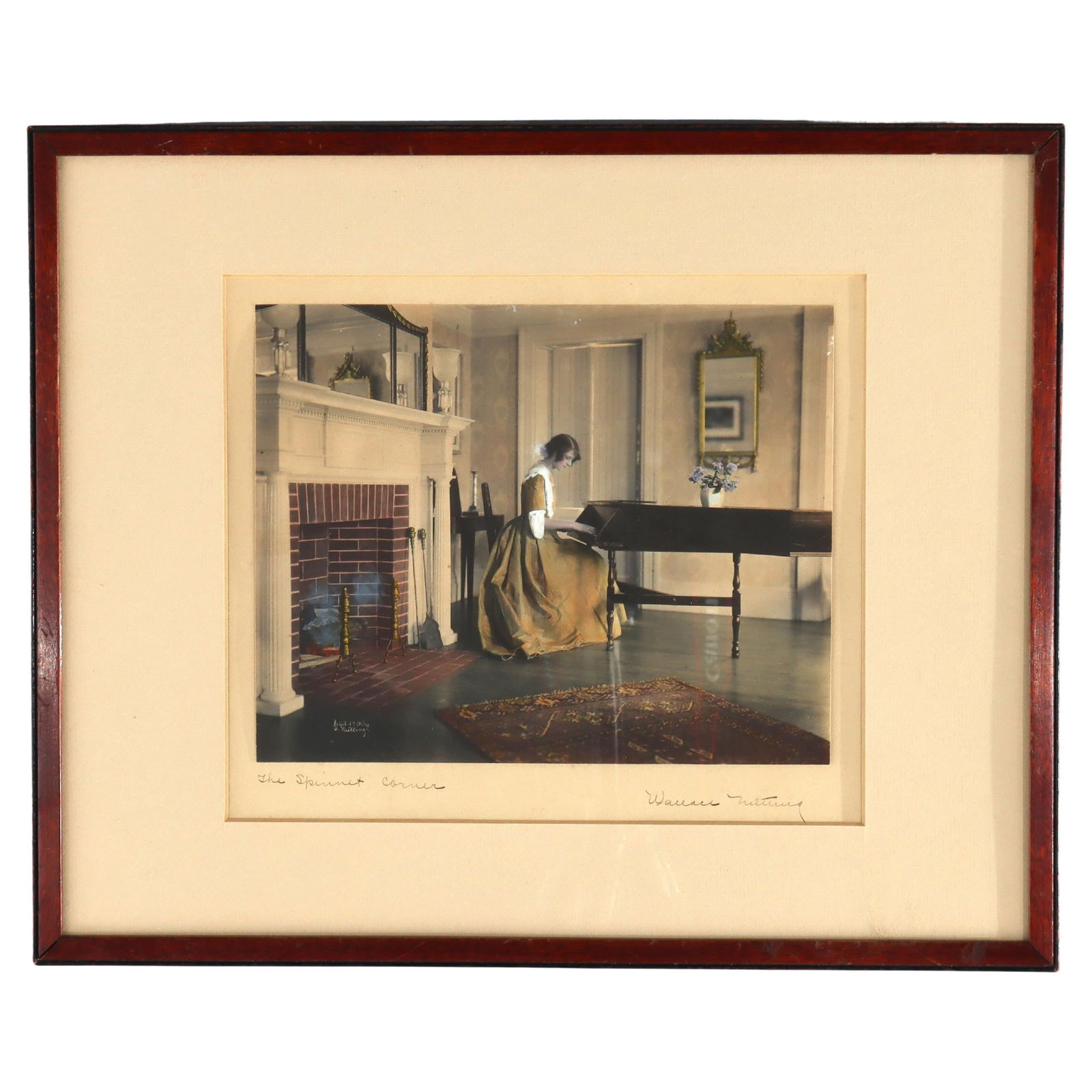 Framed Hand-Colored Wallace Nutting Photograph The Spinnet Corner Signed c1900 (1 of 12)