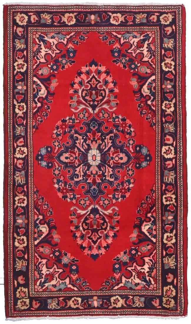 Handmade Wool Tribal Floral Rug 2'2 x 3'8 Vintage Red Entryway Accent: Handmade Wool Tribal Floral Rug 2'2 x 3'8 Vintage Red Entryway Accent This handmade oriental area rug features a red tribal floral design with vintage charm, crafted from wool using a hand-knotted tec