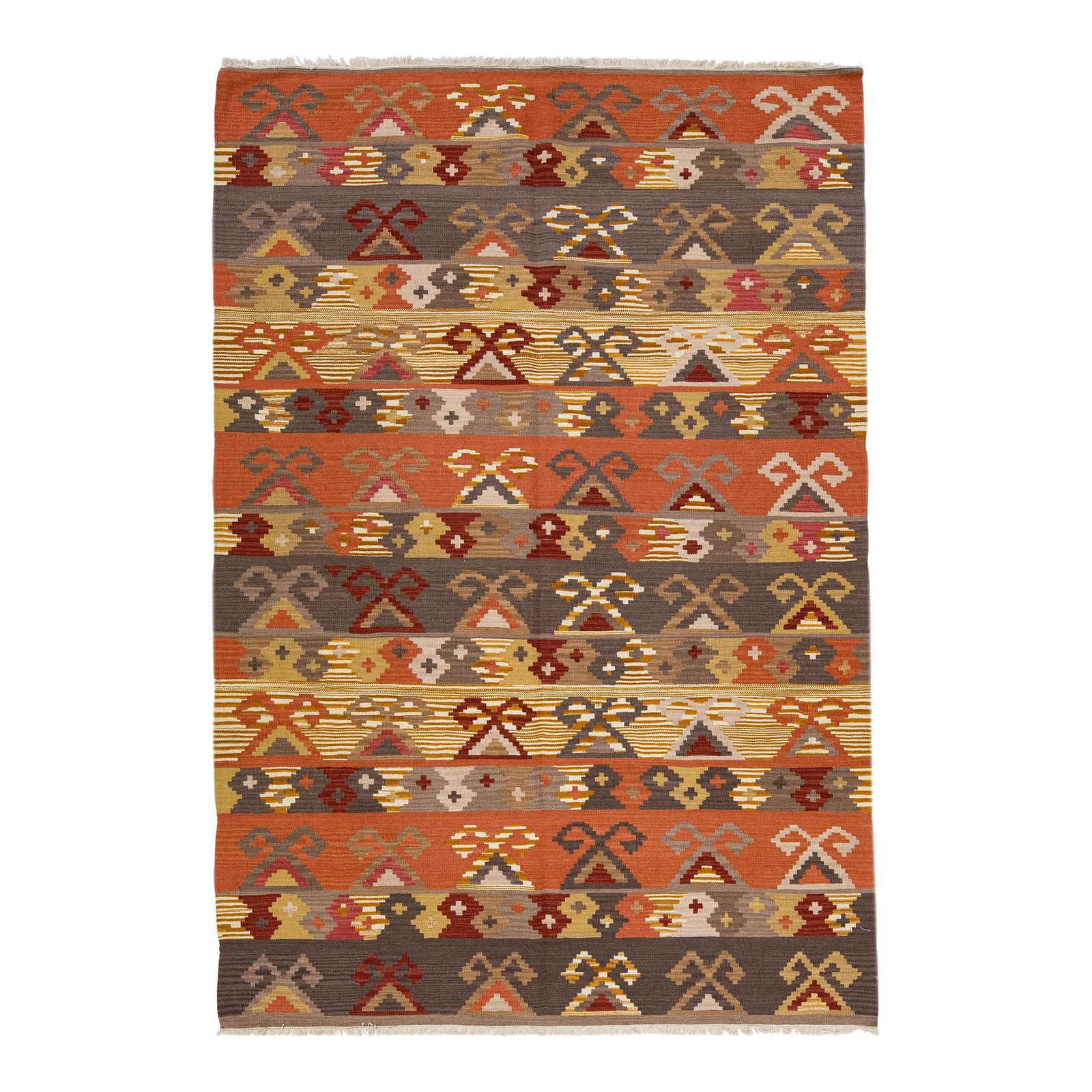 Modern Kilim Handmade Wool Rug 6'8 x 9'10 Multicolor Geometric Design: Modern Kilim Handmade Wool Rug 6'8 x 9'10 Multicolor Geometric Design Enhance your living space with this stunning Modern Kilim handmade wool rug, featuring vibrant multicolor accents and an intricate