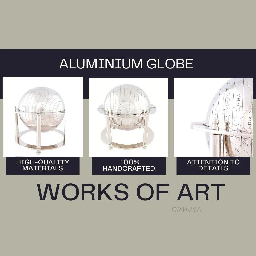 Indigenous Etched Aluminum Decorative Globe 15H 16W 16D: Indigenous Etched Aluminum Decorative Globe 15H 16W 16D This elegant globe showcases unique indigenous etchings, making it a captivating decorative accessory for any space. Crafted from durable alumin