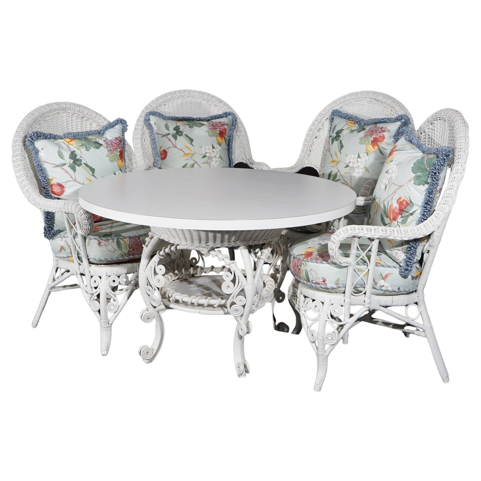 Heywood Wakefield Scrolled White Wicker 5-Piece Dining Set 20th Century (1 of 18)