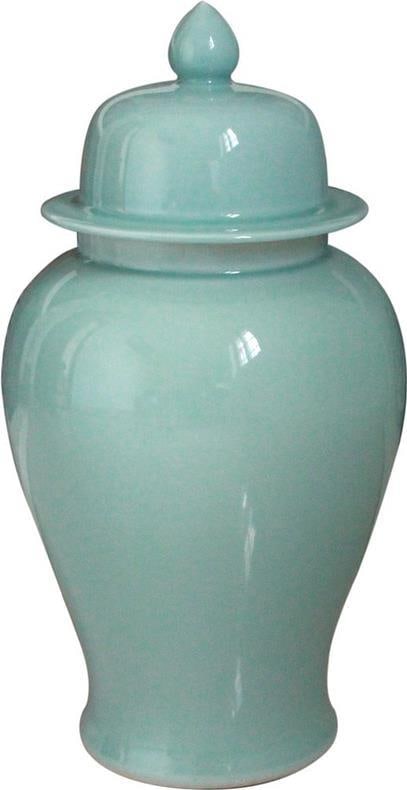 Handmade Celadon Ceramic Temple Jar Asian Antique Style 18H (1 of 1)