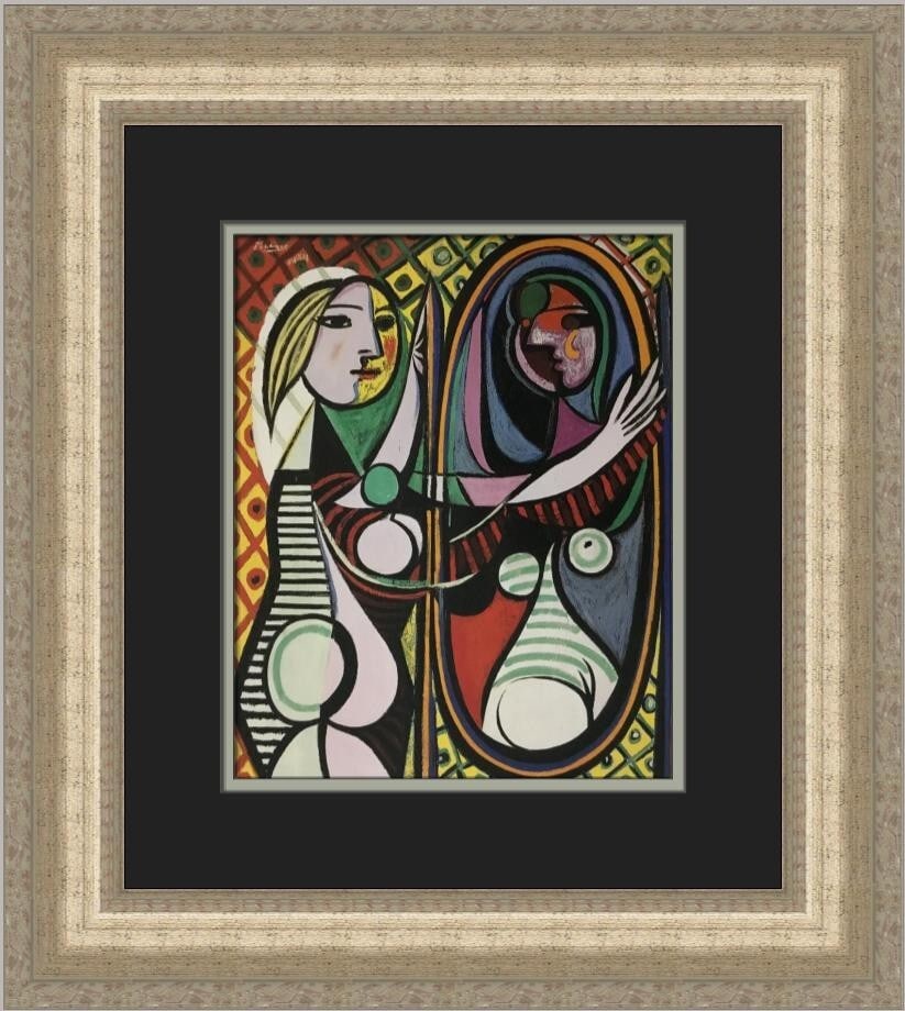 Pablo Picasso Portrait of a Girl Custom Framed Print 18 x 16: Pablo Picasso Portrait of a Girl Custom Framed Print 18 x 16 Enhance your space with this stunning custom framed print of Pablo Picasso's "Portrait of a Girl before a Mirror." This exquisite piece sho