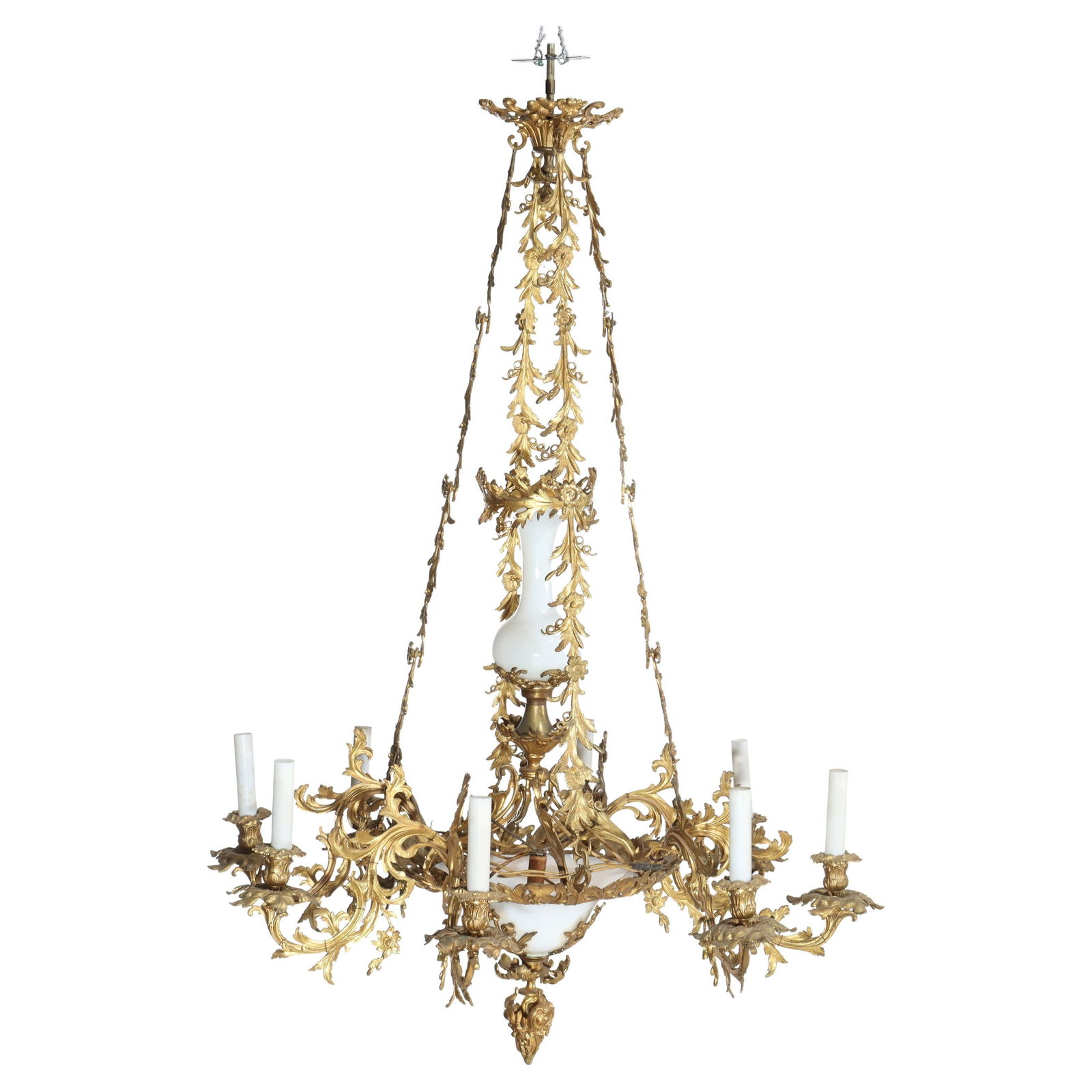 Eight-Light Gilt Bronze Chandelier with Opaline Glass French Louis XIV Style 19th Century (1 of 11)