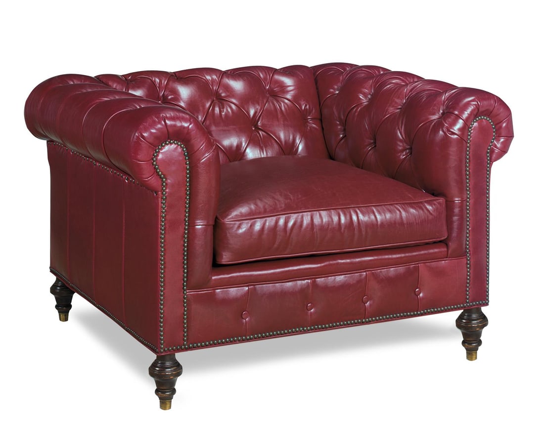 Custom Maroon Leather Chesterfield Chair Hand-Crafted in USA (1 of 1)