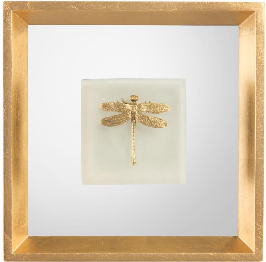 John-Richard Brass Dragonfly Art in Gold Frame Modern Chinoiserie (1 of 1)