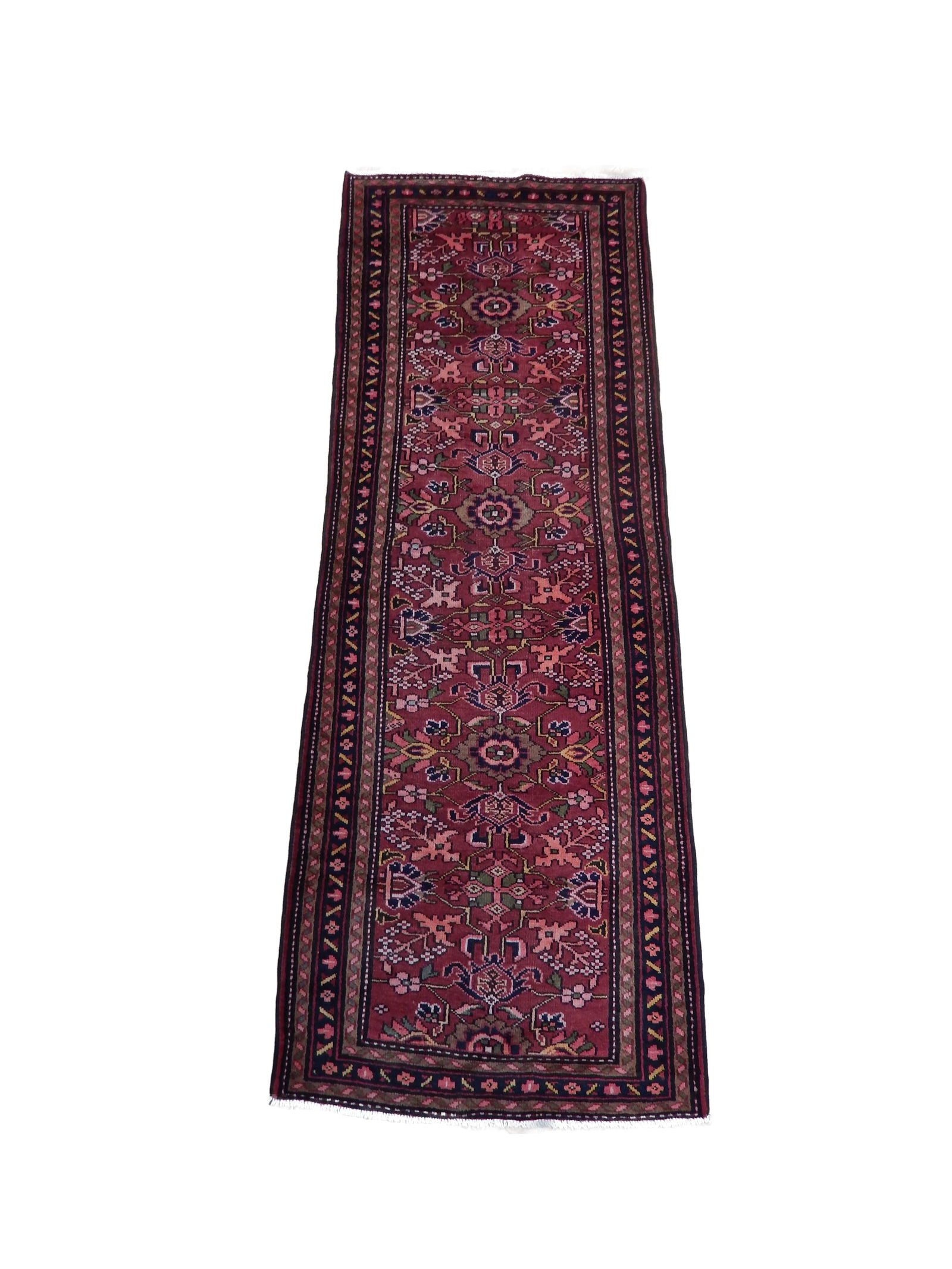 3.5 x 9.8 Maroon Persian Hamadan Runner Handwoven Area Rug (1 of 6)