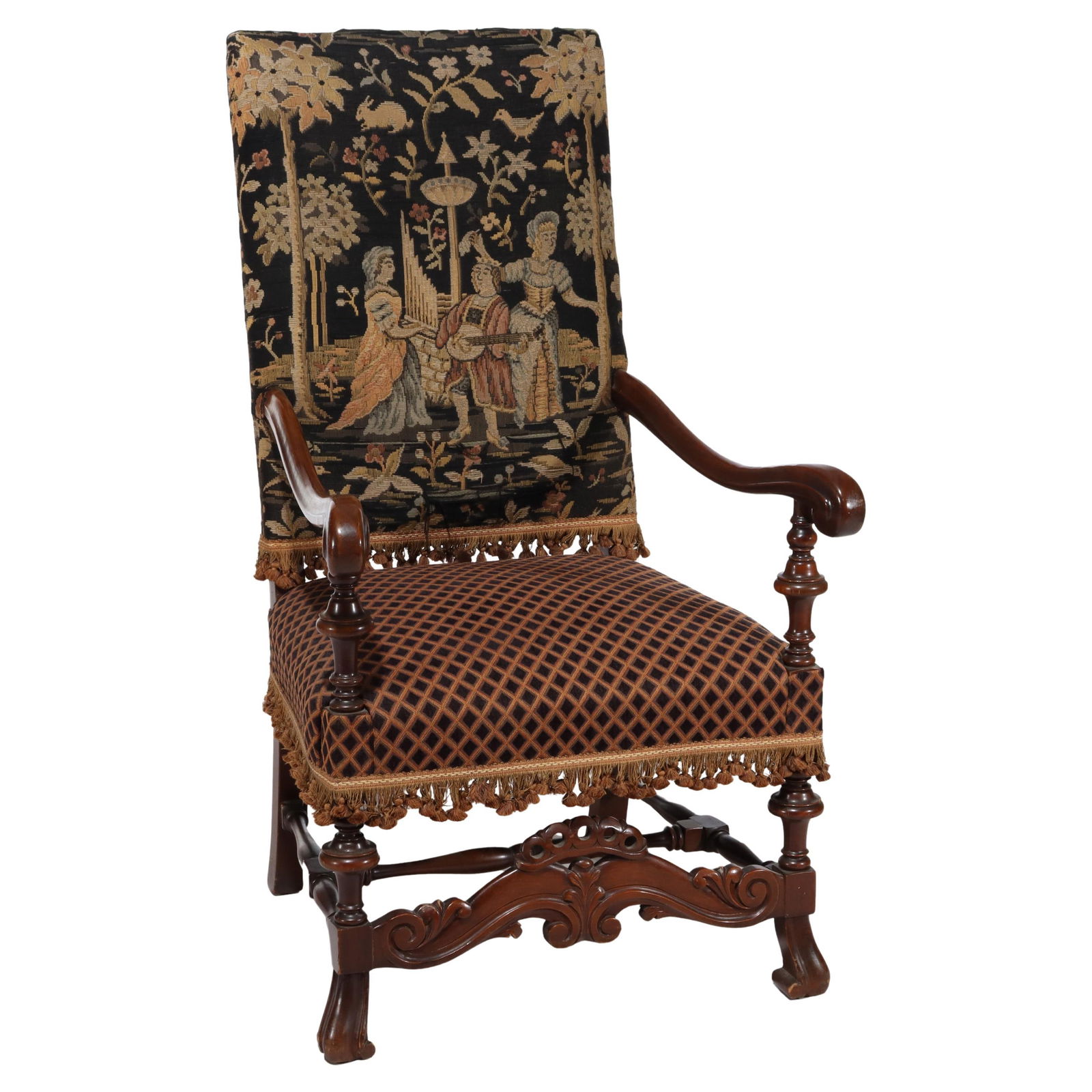 Antique Charles II Throne Chair c1890 Mahogany Tapestry Craftsmanship (1 of 8)