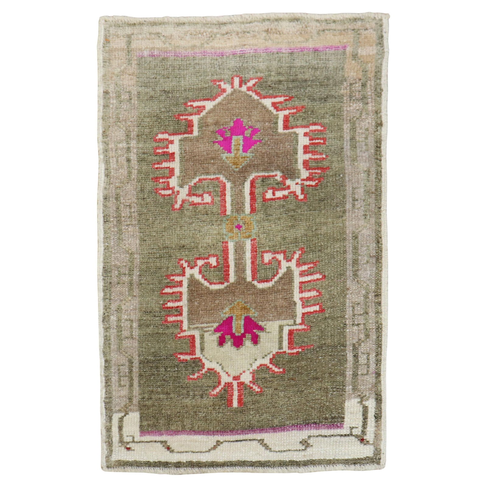 Unique Mid-20th Century Hand-Knotted Wool Turkish Rug Mat (1 of 7)