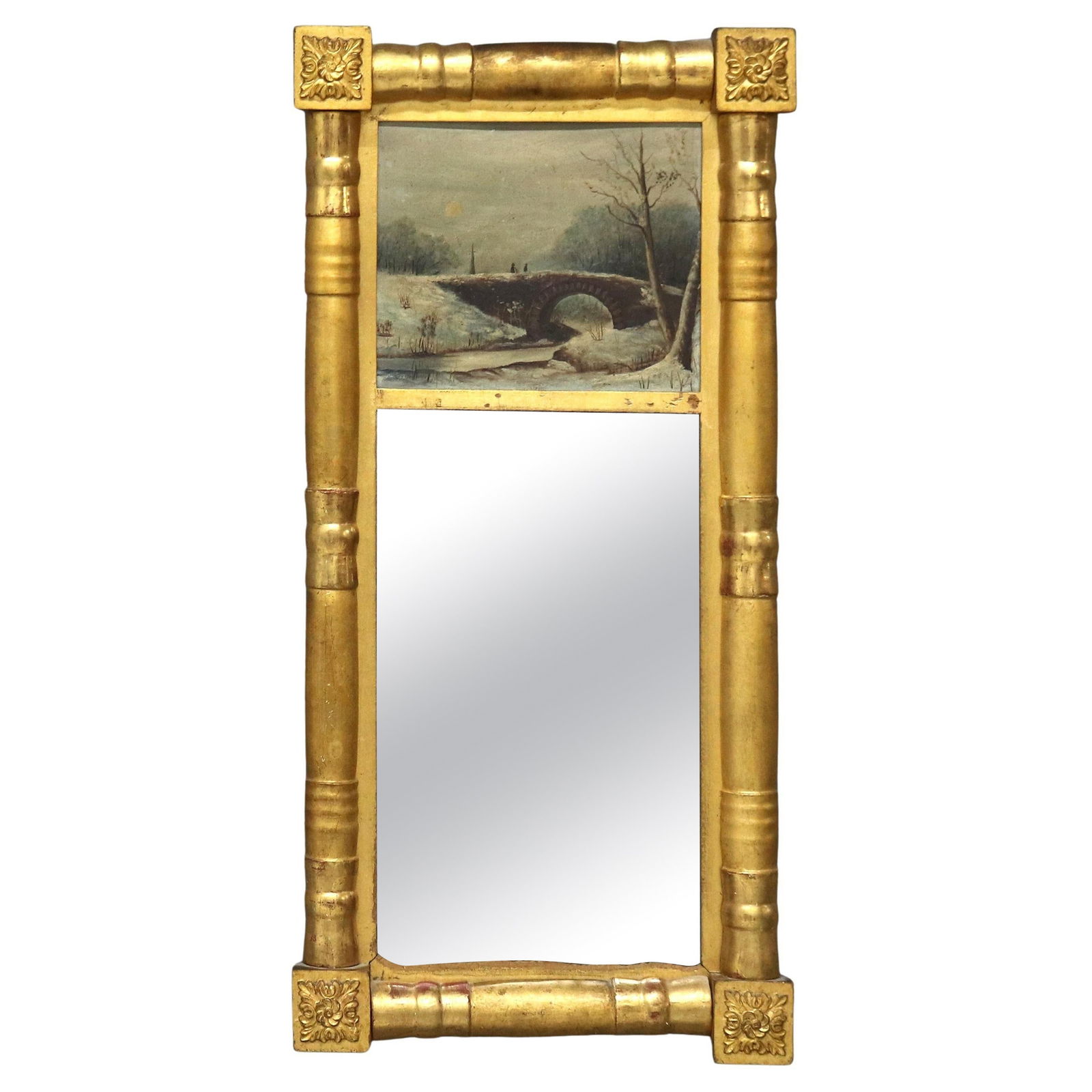 Antique American Empire Giltwood Mirror with Landscape Painting c1840 (1 of 8)