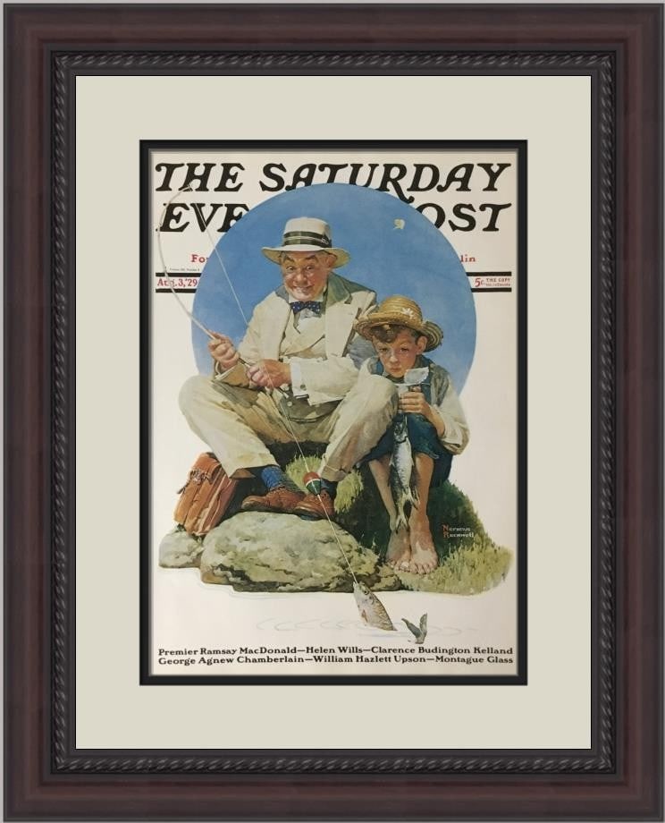 Norman Rockwell Snagging The Big One Custom Framed Print 22 x 17 Portrait Art (1 of 2)