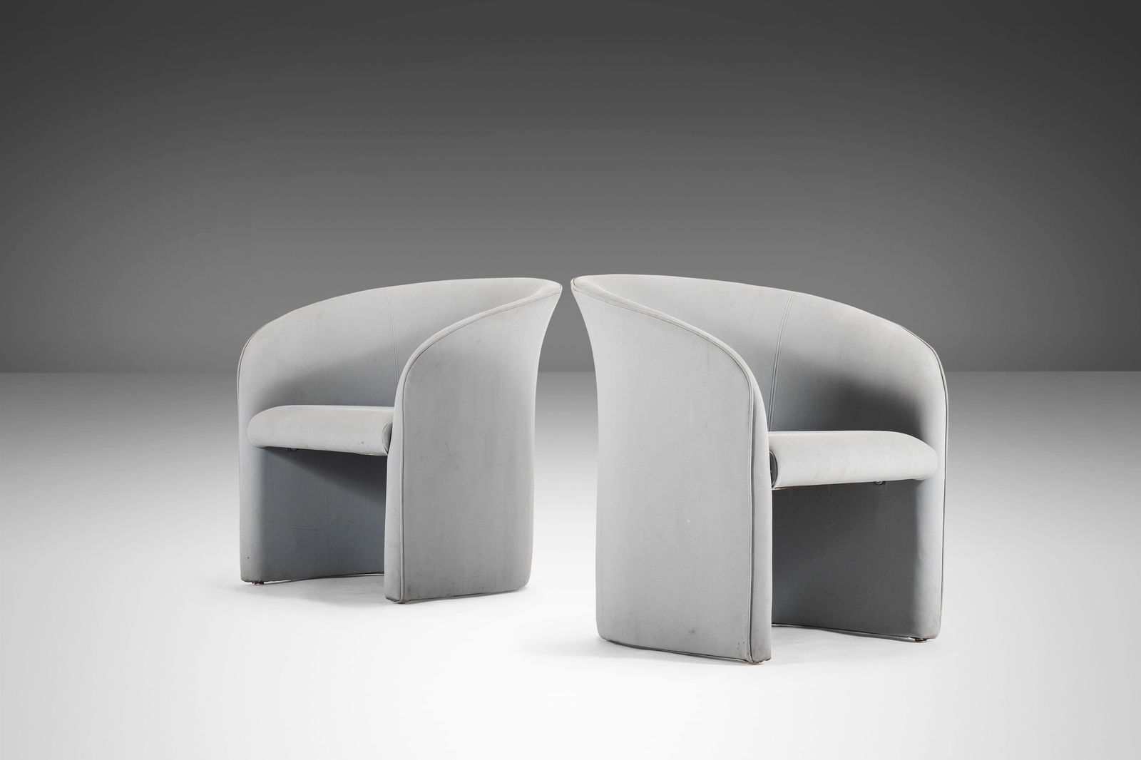 Milo Baughman Inspired Grey Barrel Chairs Set of 2 1980s Mid-Century Modern (1 of 10)