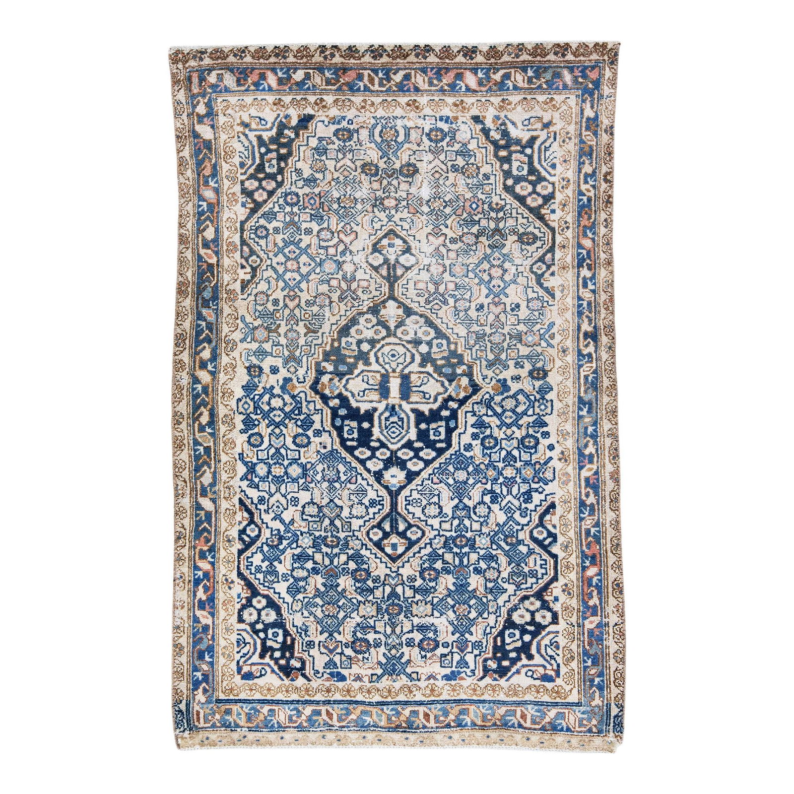 Vintage Persian Hamadan Handmade Wool Rug Navy Blue Medallion 4x6.5 (1 of 6)