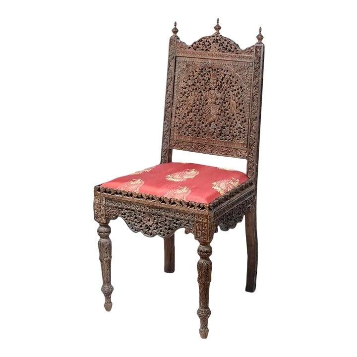 Late 19th Century Anglo-Indian Rosewood Throne Chair Silk Paisley Upholstery (1 of 10)