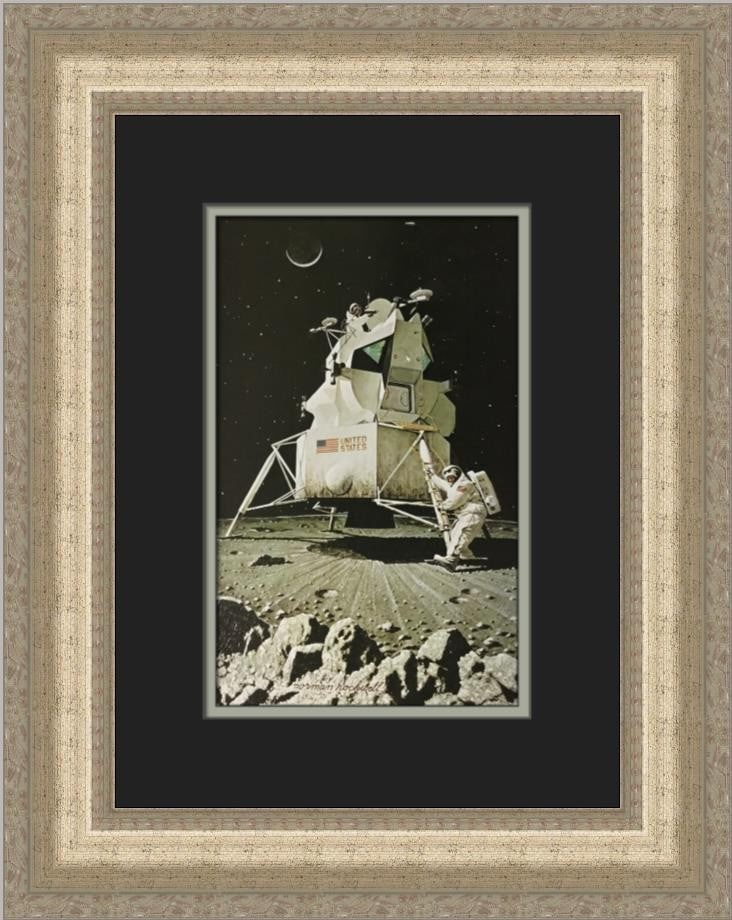 Norman Rockwell Astronauts On The Moon Custom Framed Print 1978: Norman Rockwell Astronauts On The Moon Custom Framed Print 1978 This stunning custom framed print titled 'Astronauts On The Moon' by renowned artist Norman Rockwell captures the essence of Americana R